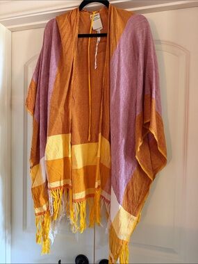 Lightweight Open Front Cape in Mustard and Dusty Pink